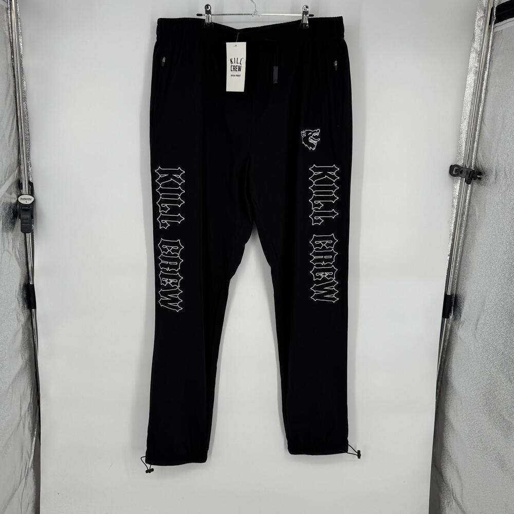 Kill Crew Track Pants Mens Size 36 Black Nylon Joggers Zip Pockets Graphic Logo